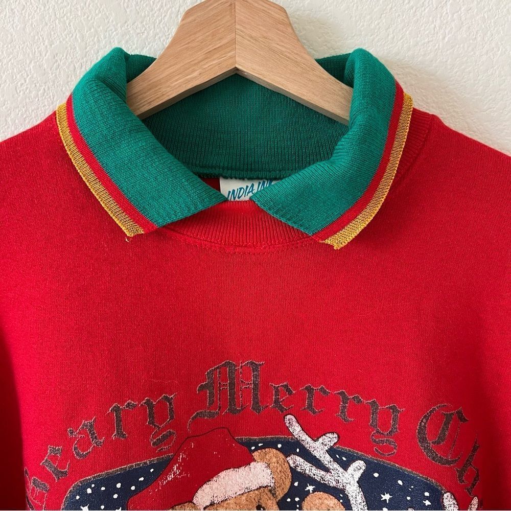 Vintage  Made in USA Hand Painted Beary Christmas Holiday Sweatshirt SZ OSFA - Picture 2 of 12